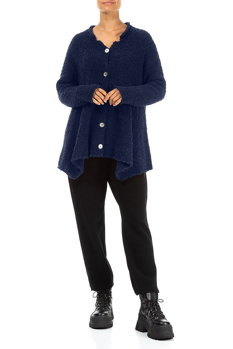 Asymmetric Buttoned Blue Violet Alpaca Wool Cardigan 4