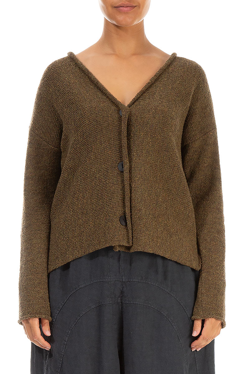 Buttoned Brown Wool Cardigan