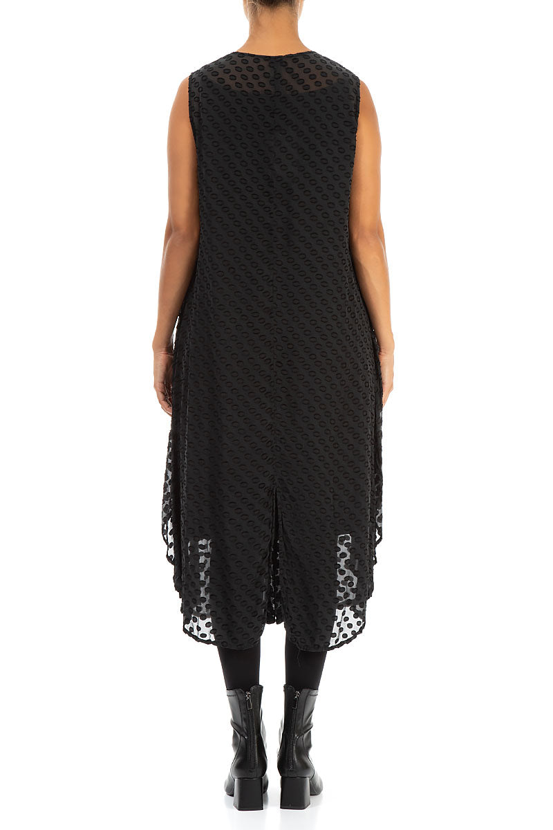 Buttoned Bubbly Pattern Black Silk Tunic Vest 2