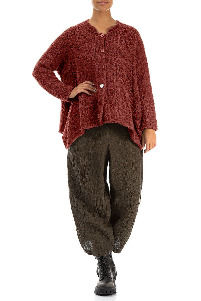 Asymmetric Buttoned Burnt Brick Alpaca Wool Cardigan 4