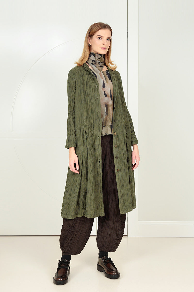 Buttoned Crinkled Forest Mist Silk Jacket 6