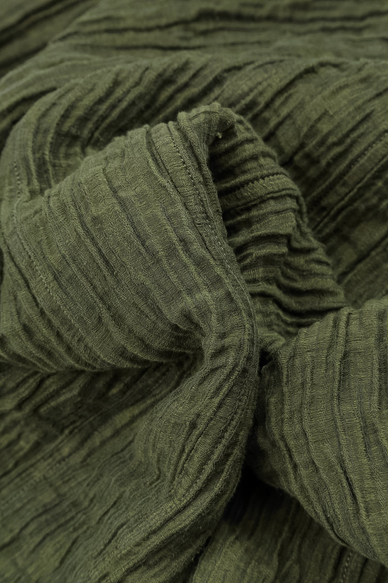 Buttoned Crinkled Forest Mist Silk Jacket 5