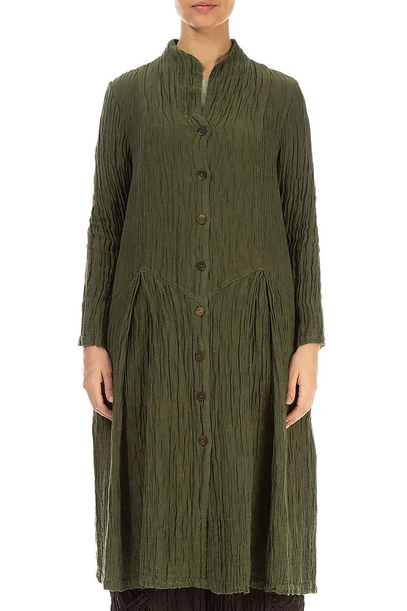 Buttoned Crinkled Forest Mist Silk Jacket 1