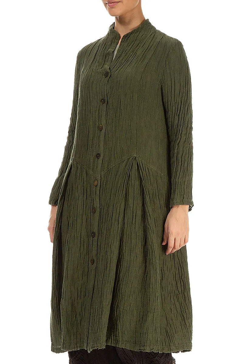 Buttoned Crinkled Forest Mist Silk Jacket 3