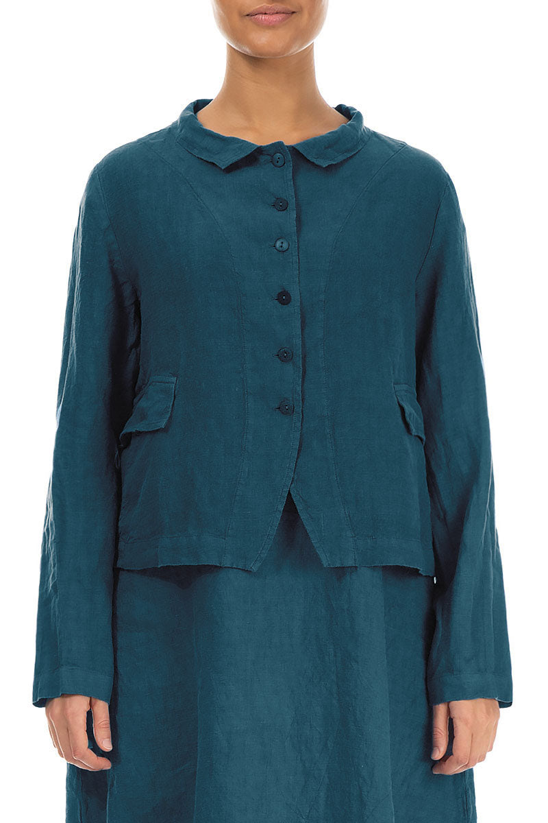 Buttoned Dark Teal Linen Jacket