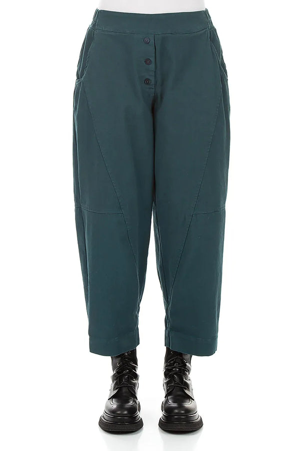 Buttoned Deep Turquoise Denim Cotton Trousers 1