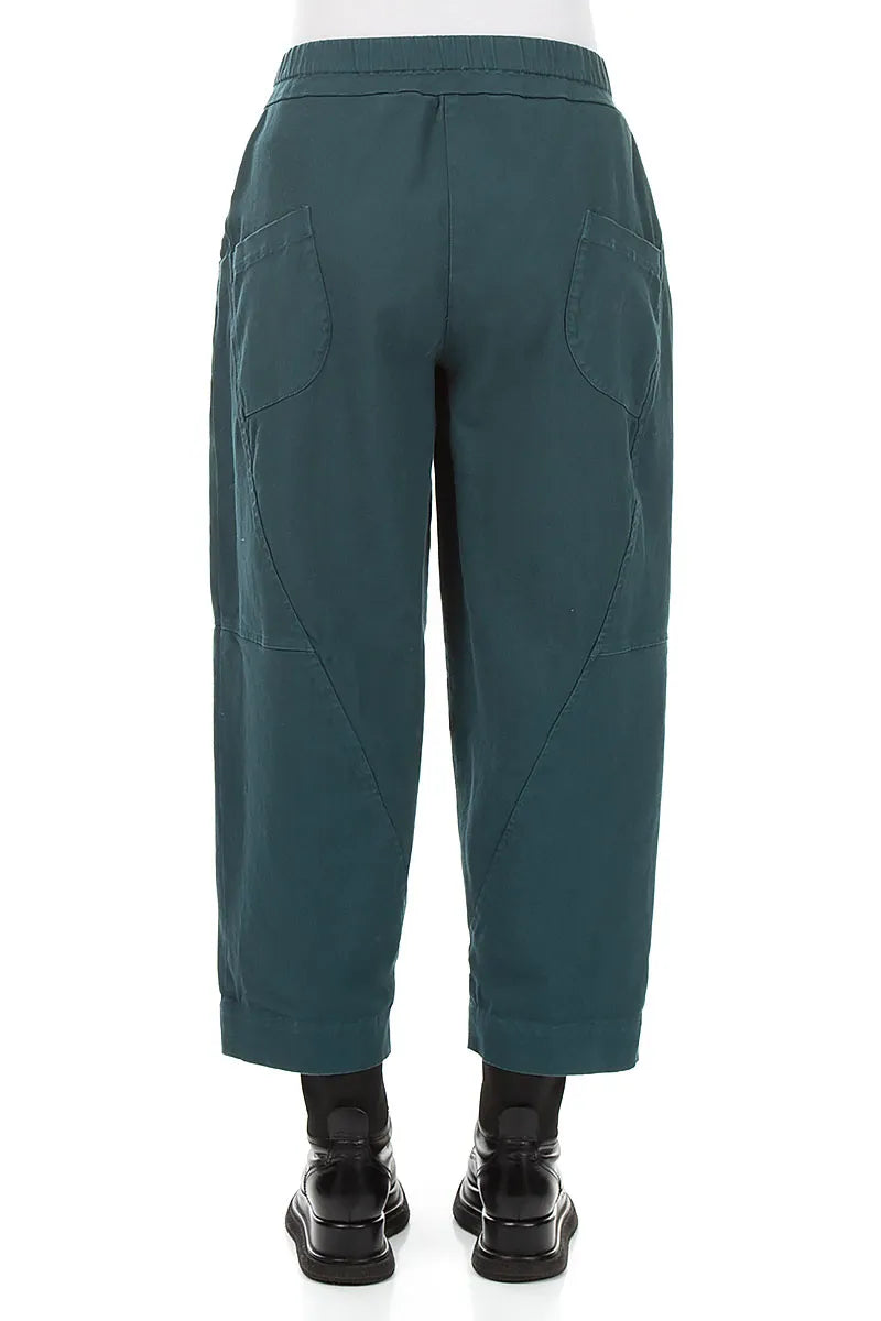Buttoned Deep Turquoise Denim Cotton Trousers 2
