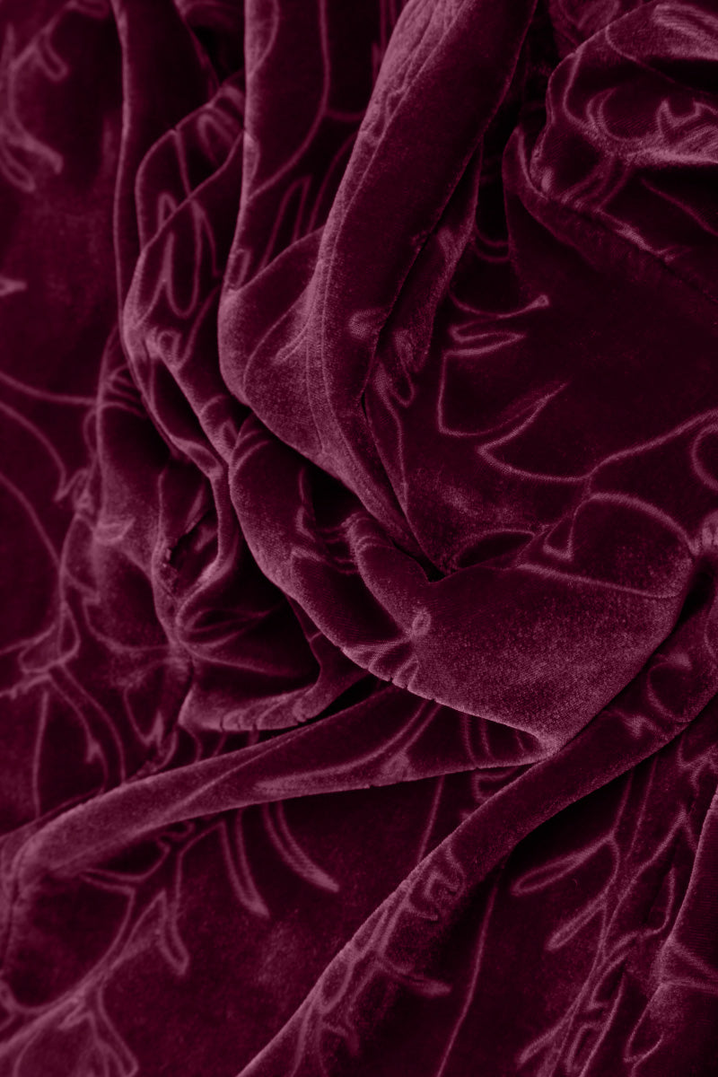 Buttoned Devoré Feather Magenta Silk Velvet Jacket 5