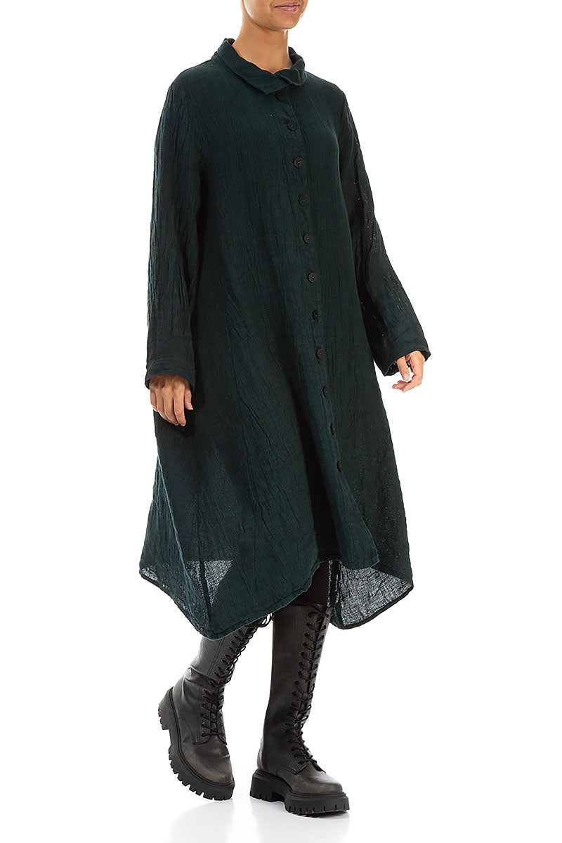 Buttoned Emerald Mélange Linen Jacket 3