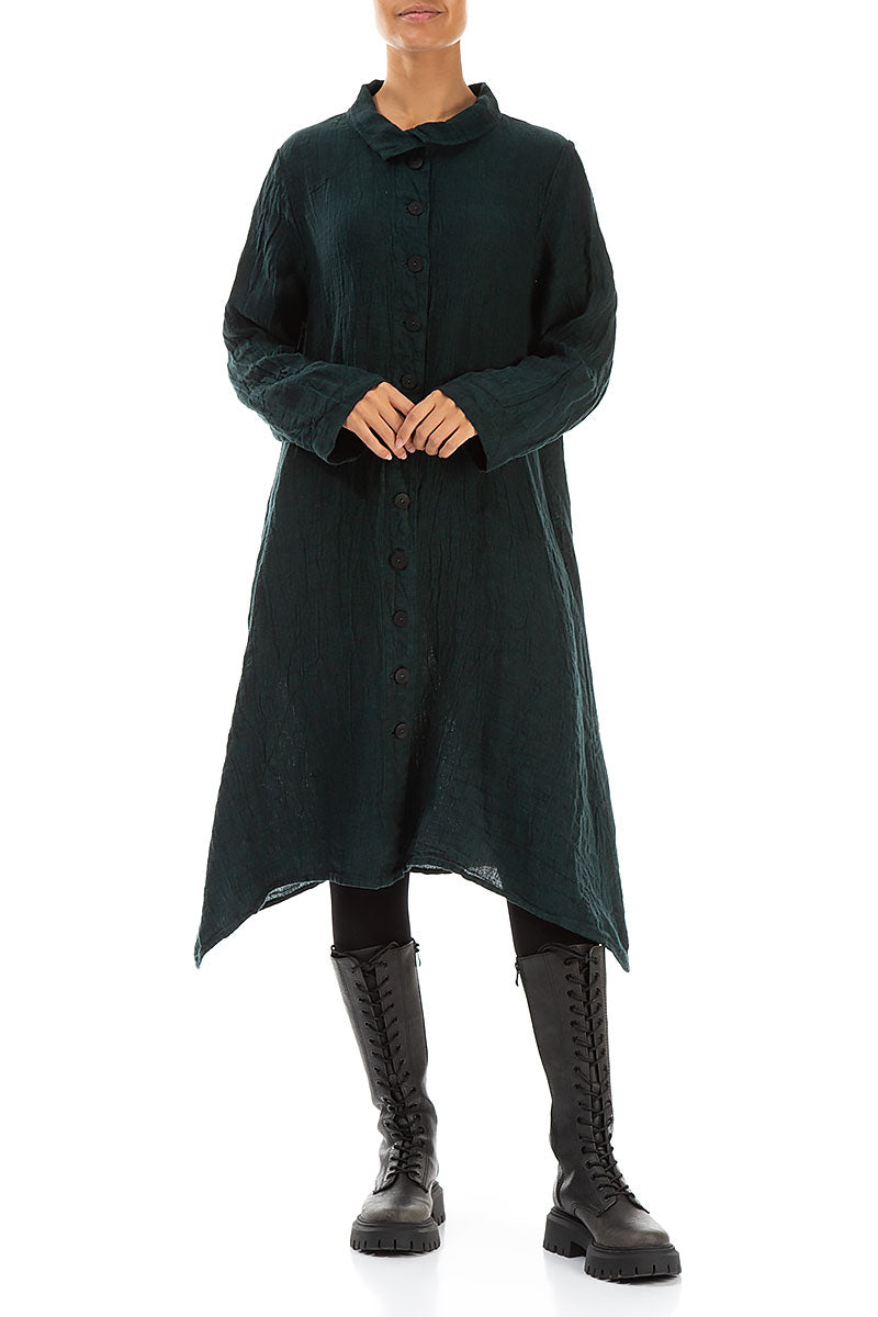 Buttoned Emerald Mélange Linen Jacket 4