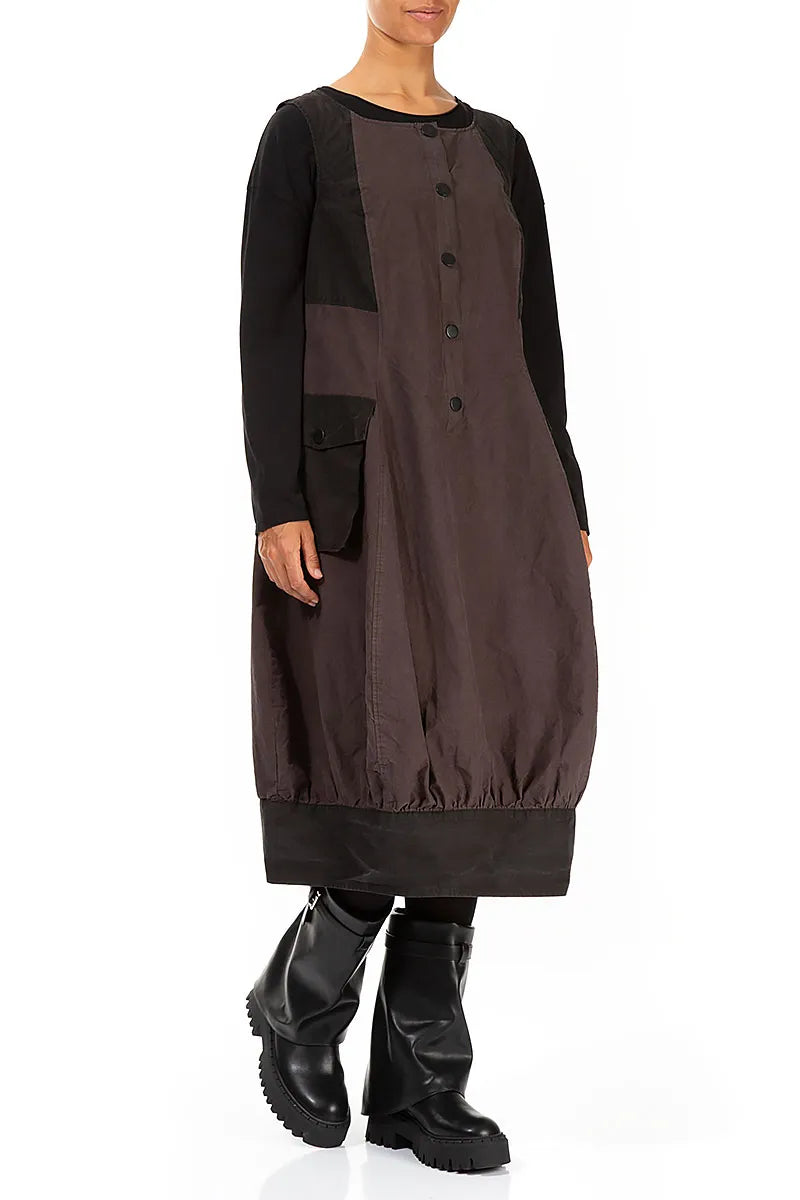 Buttoned Forest Brown Cotton Pinafore Dress 3