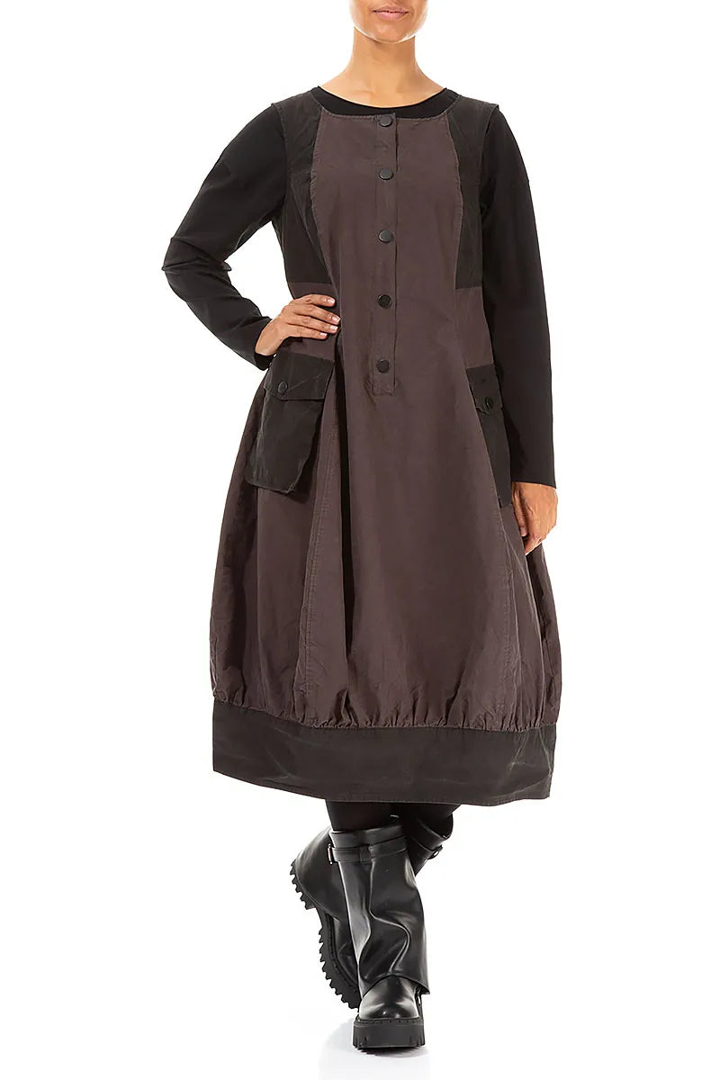 Buttoned Forest Brown Cotton Pinafore Dress 4