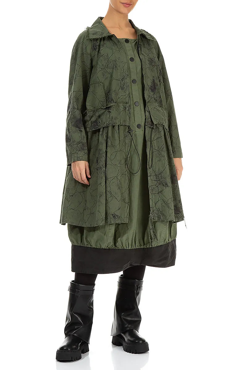 Buttoned Forest Mist Cotton Pinafore Dress 5