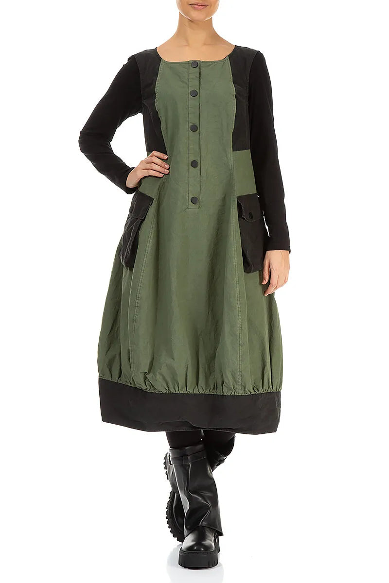 Buttoned Forest Mist Cotton Pinafore Dress 4