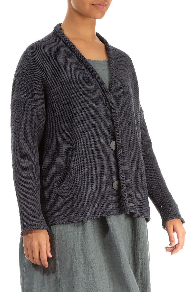 Buttoned Graphite Linen Cardigan 3
