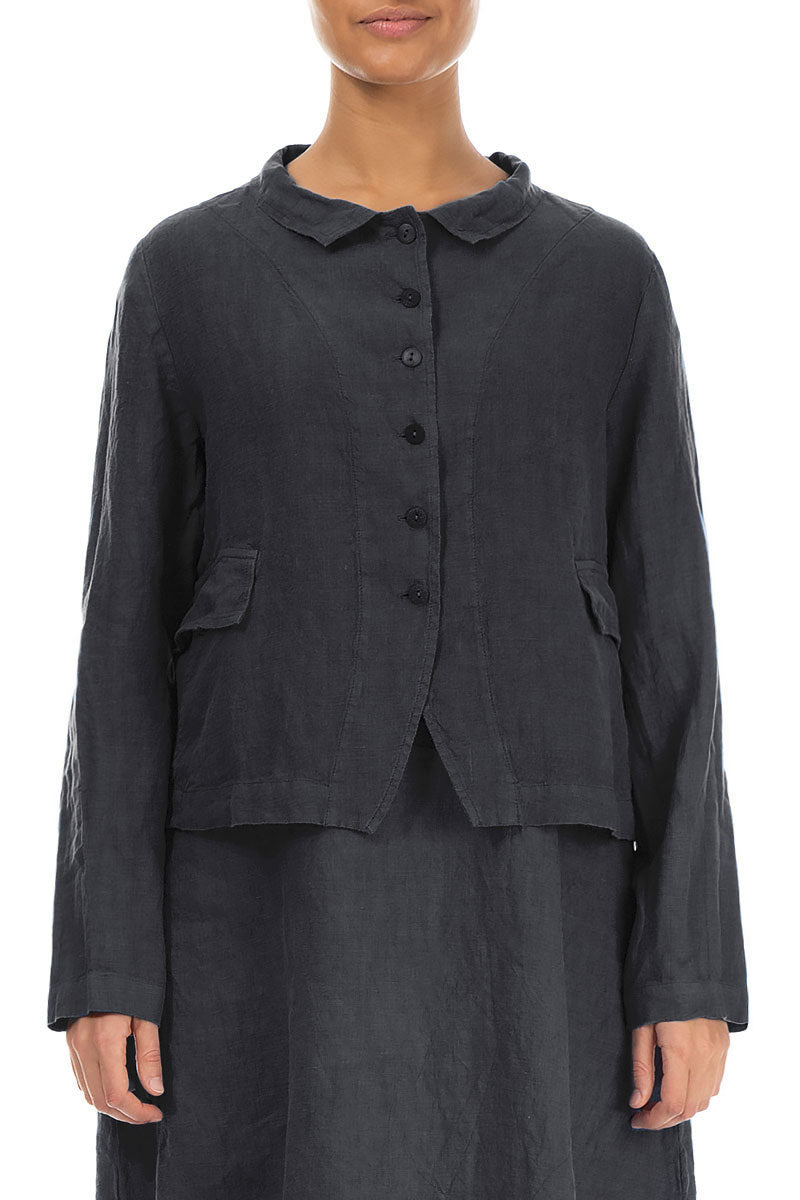 Buttoned Graphite Linen Jacket