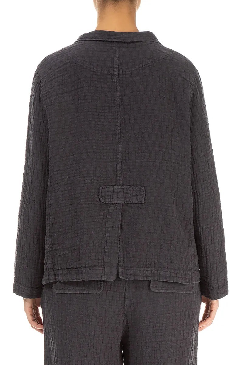 Buttoned Graphite Textured Linen Jacket 2