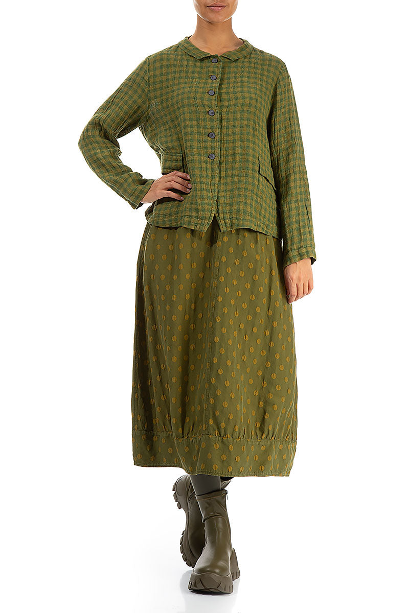 Buttoned Green Check Linen Jacket 4