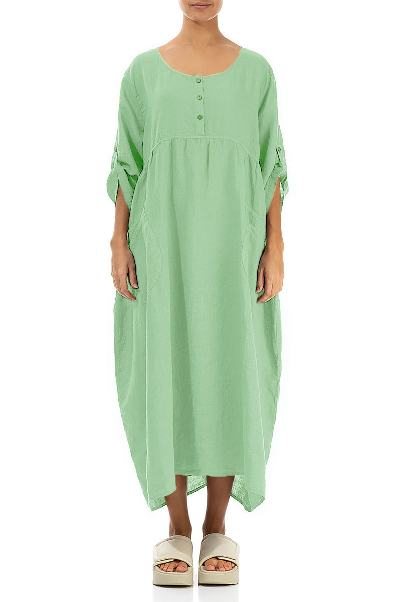 Buttoned Green Sorbet Linen Dress