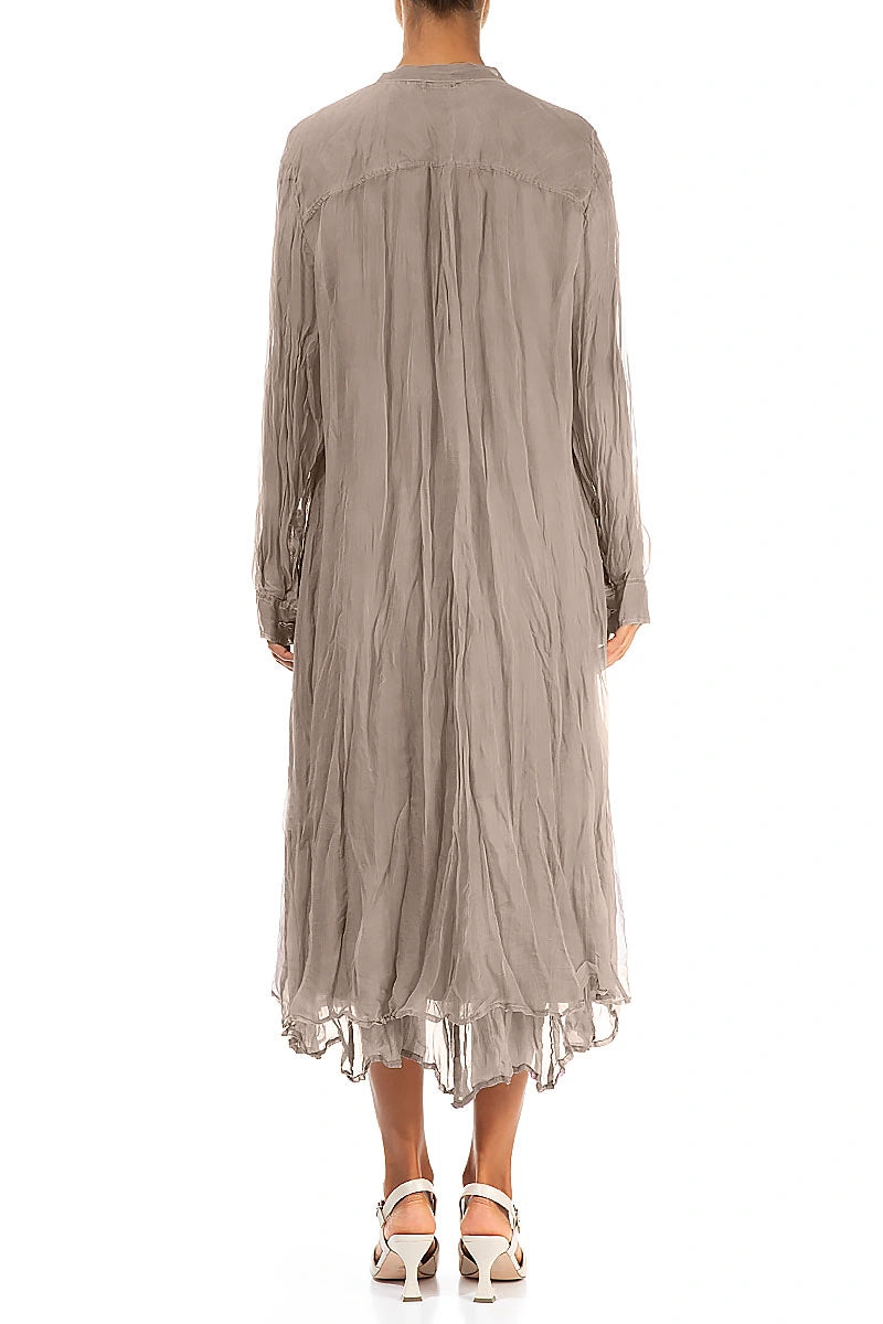 Buttoned Beige Silk Chiffon Jacket 2