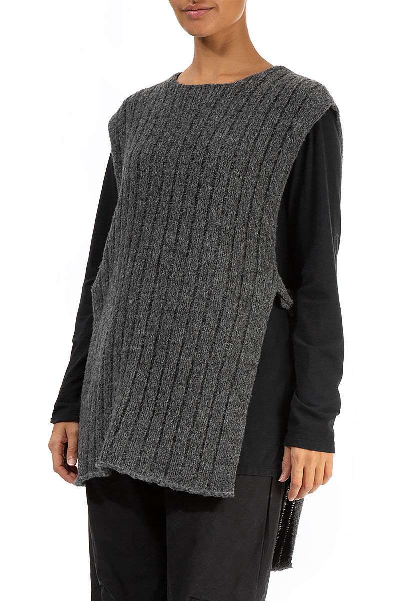 Buttoned Grey Wool Slipover 3