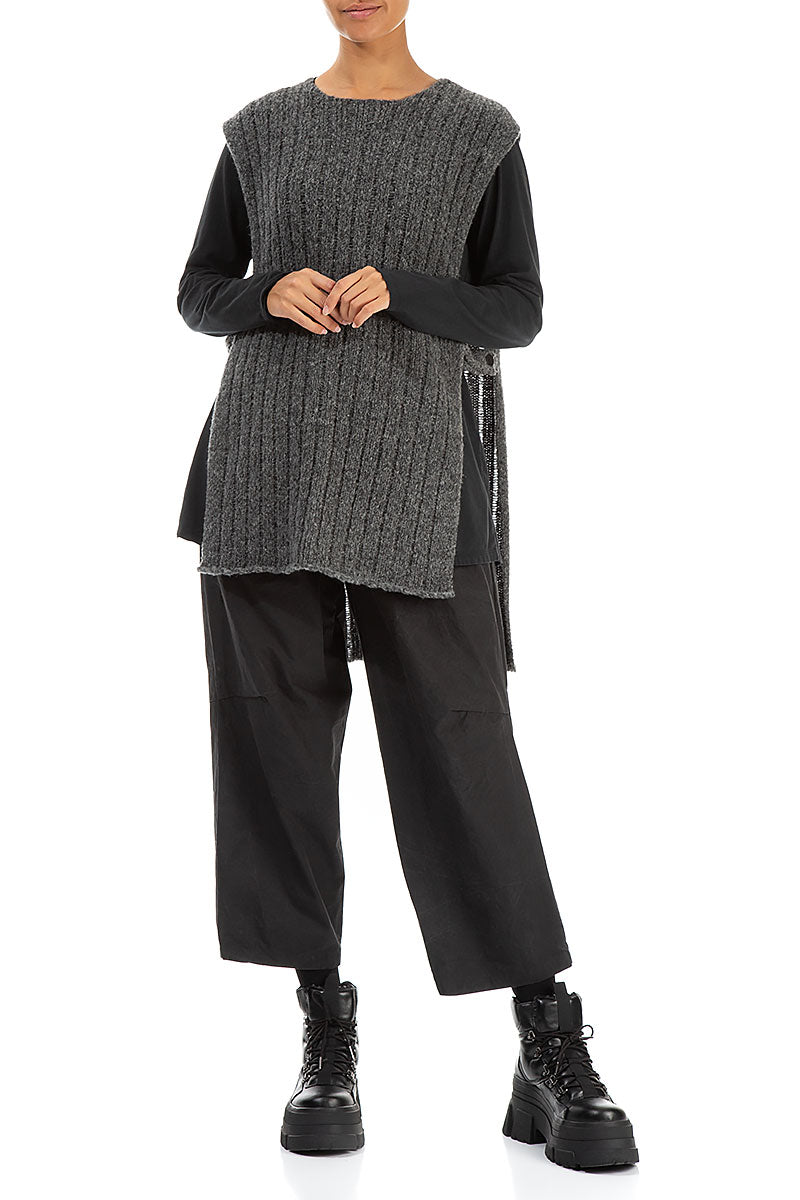 Buttoned Grey Wool Slipover 4