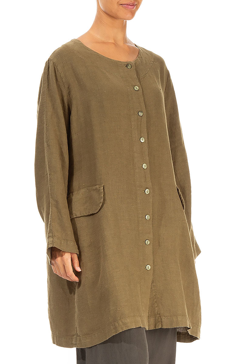 Buttoned Khaki Brown Linen Jacket 3