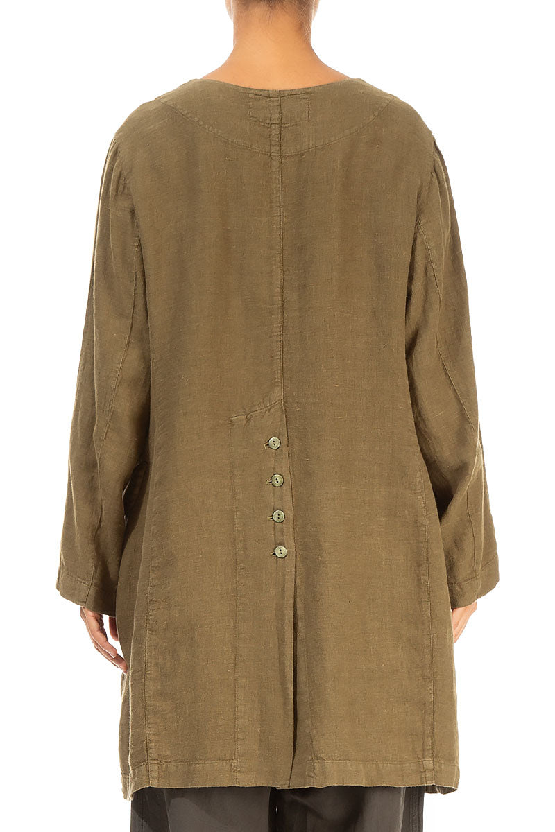 Buttoned Khaki Brown Linen Jacket 2