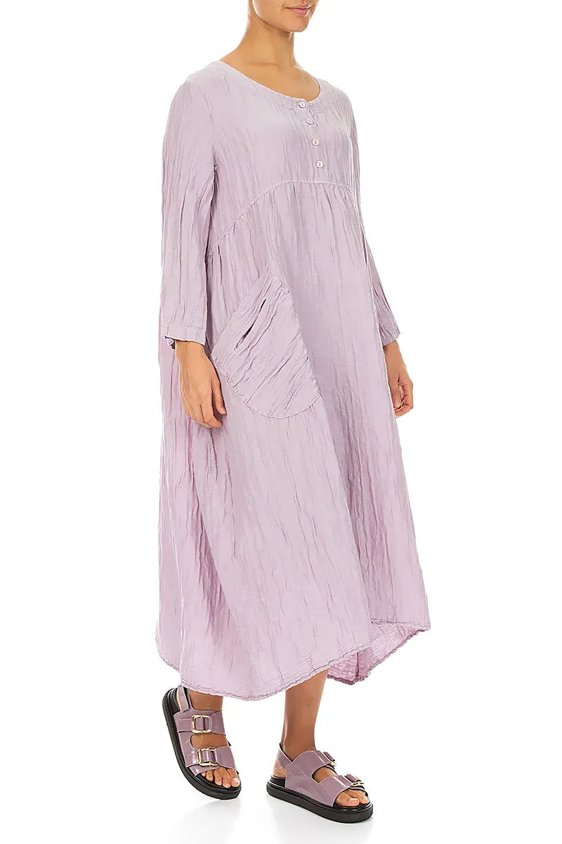 Buttoned Lilac Crinkled Silk Linen Dress 3