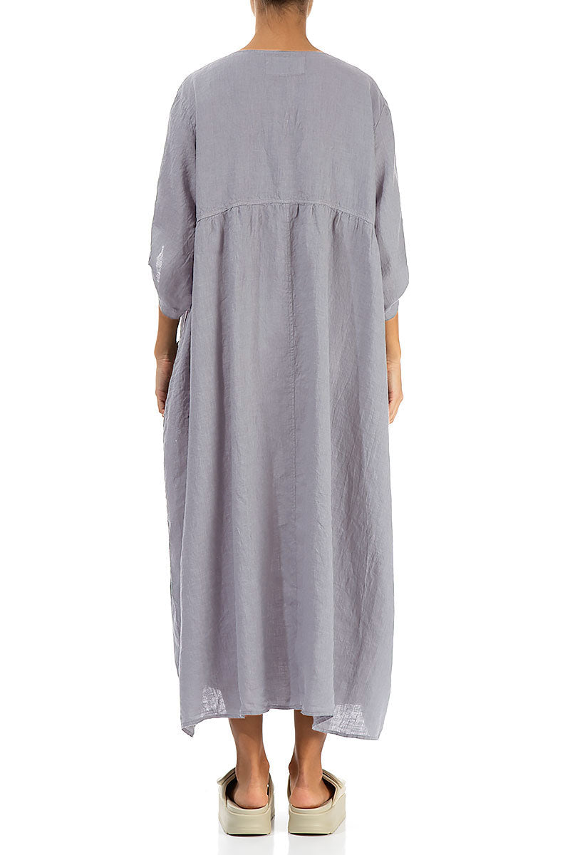 Buttoned Lilac Grey Linen Dress