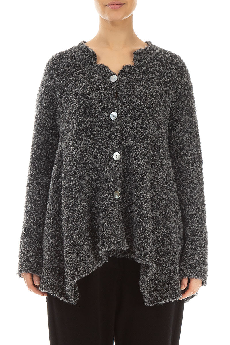 Asymmetric Buttoned Mélange Grey Alpaca Wool Cardigan 1