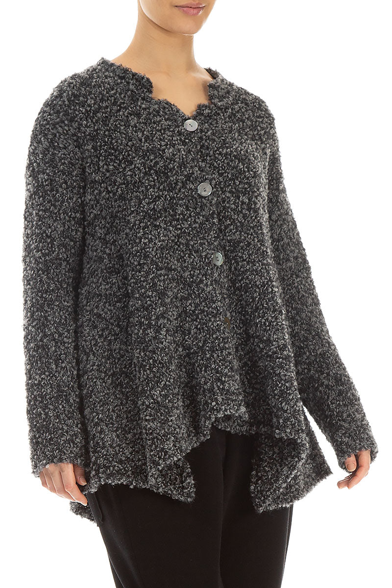 Asymmetric Buttoned Mélange Grey Alpaca Wool Cardigan 3