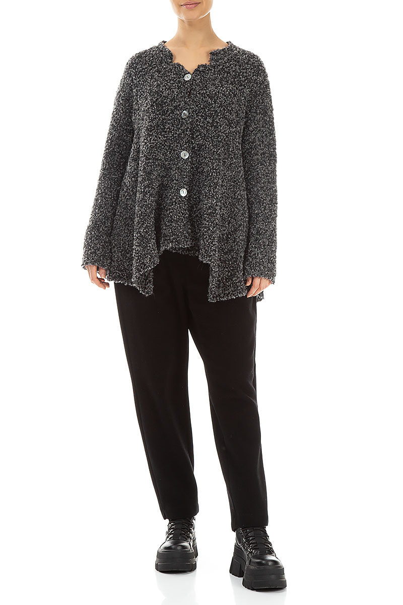 Asymmetric Buttoned Mélange Grey Alpaca Wool Cardigan 4