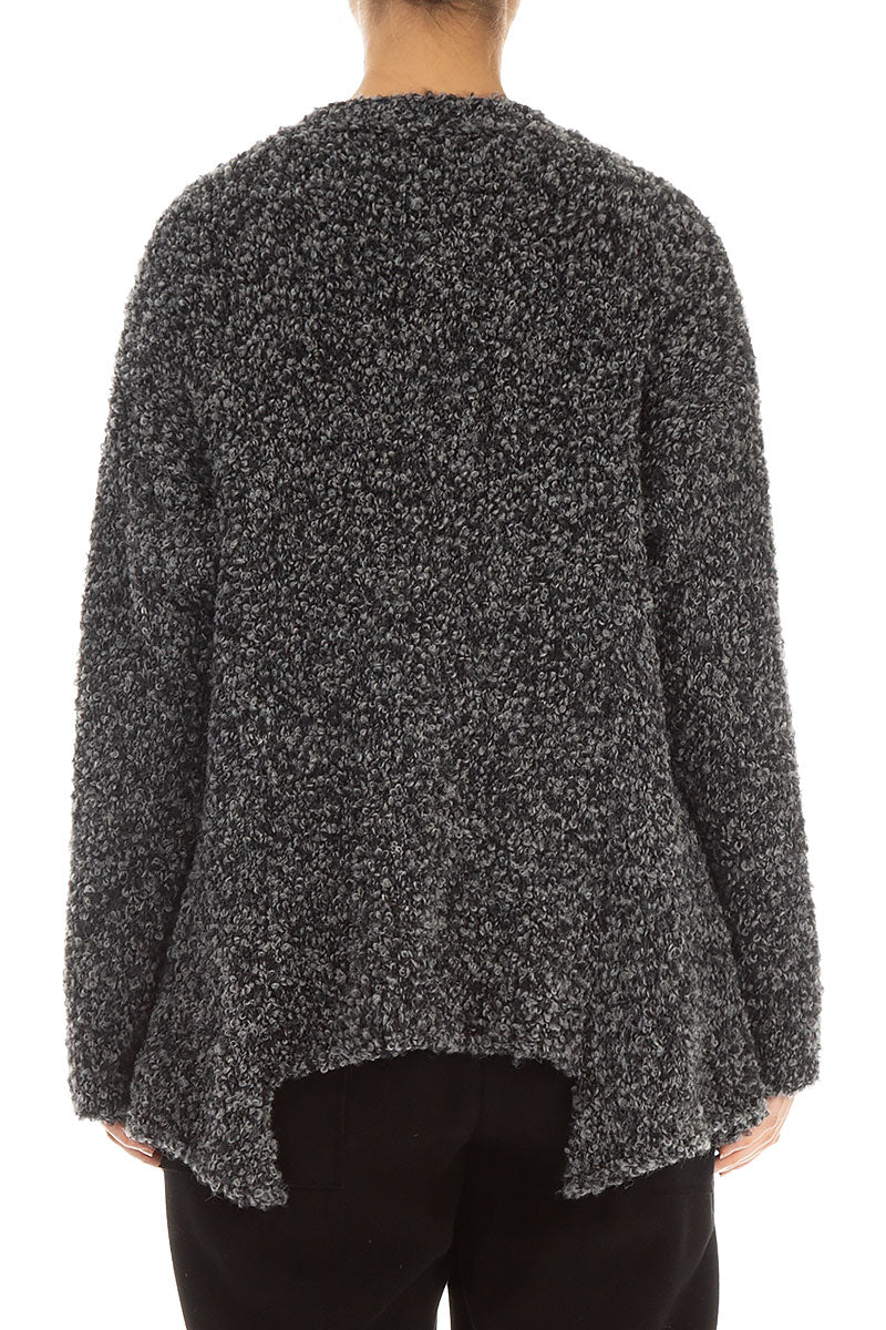 Asymmetric Buttoned Mélange Grey Alpaca Wool Cardigan 2