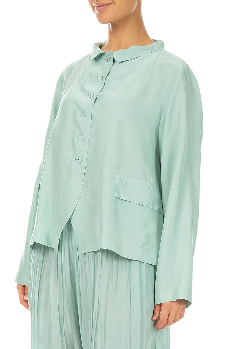 Buttoned Mint Pure Silk Jacket 3