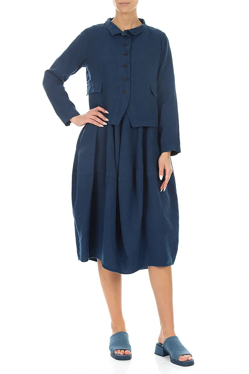 Geknöpfte marineblaue Leinenjacke