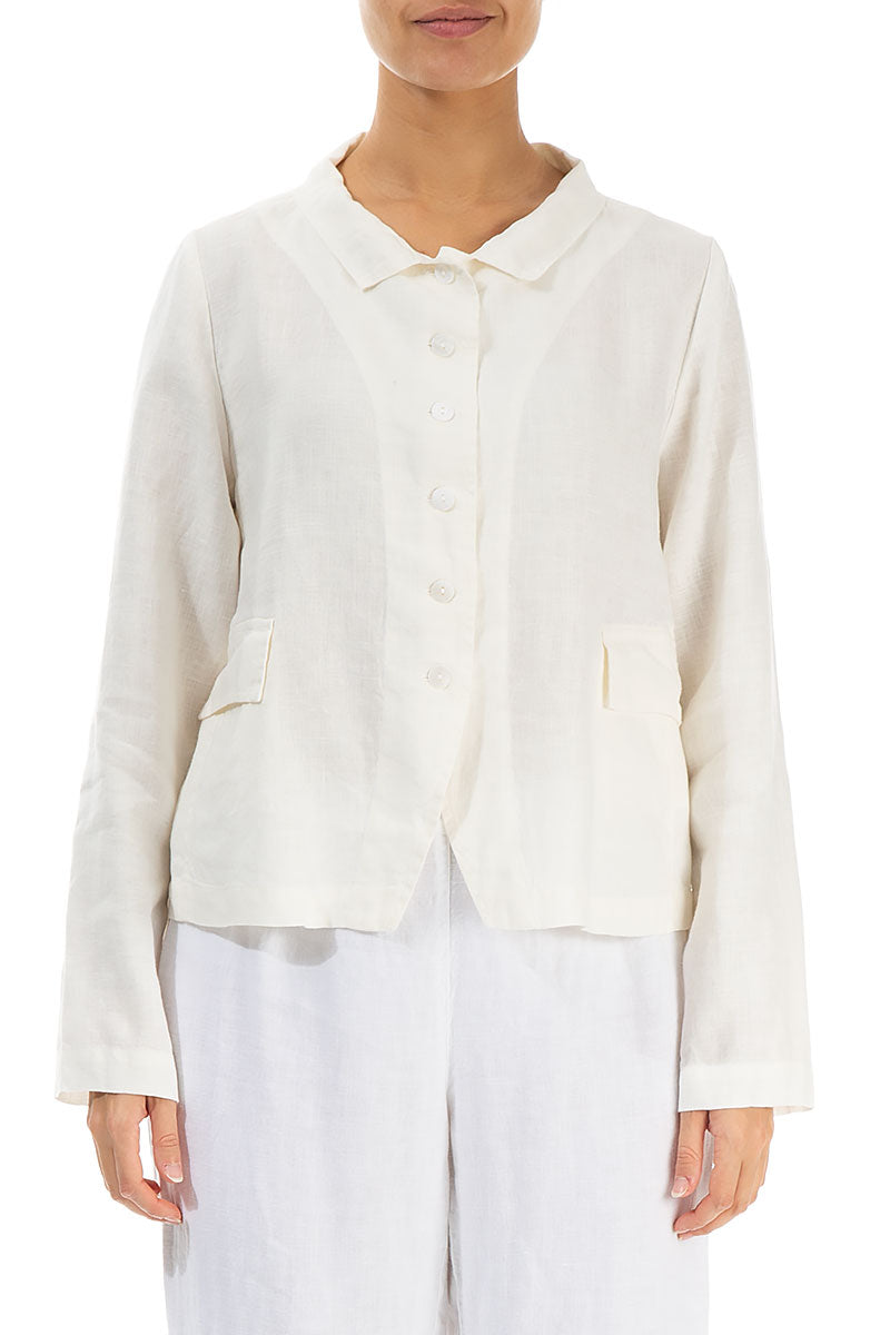 Buttoned Off White Linen Jacket