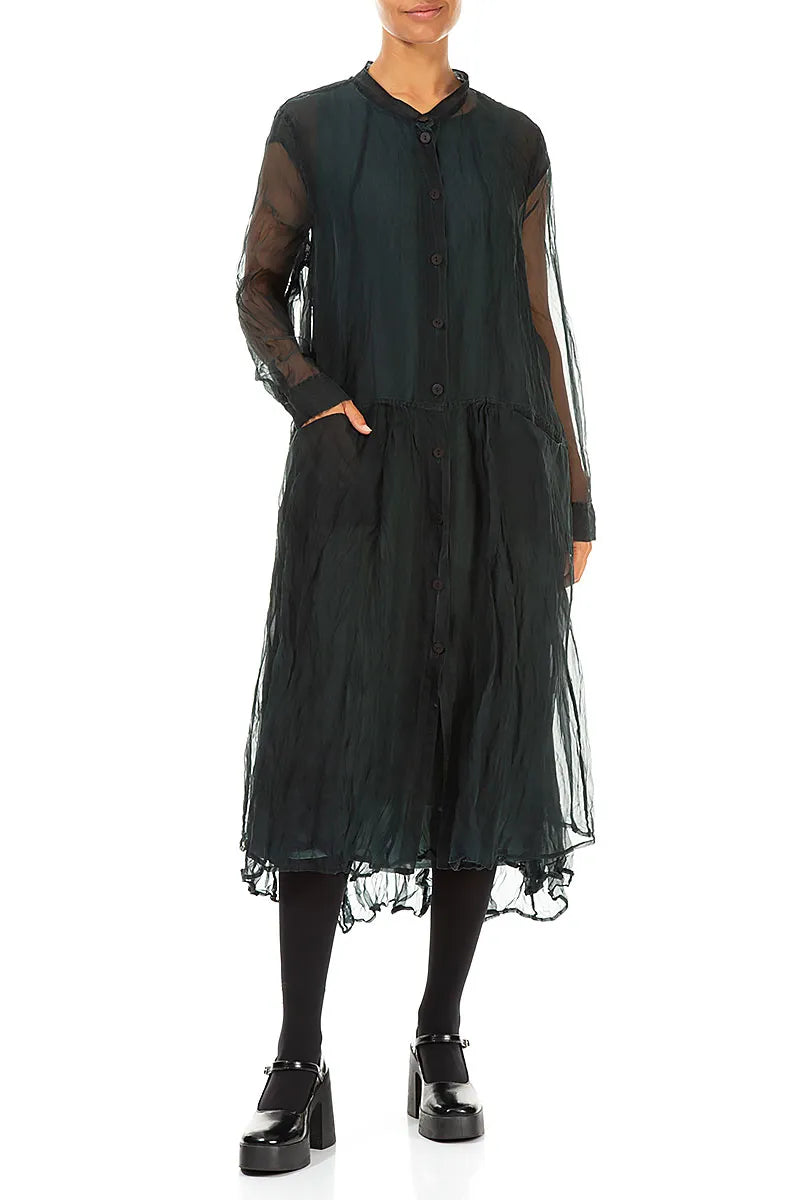 Buttoned Peacock Silk Chiffon Jacket 4