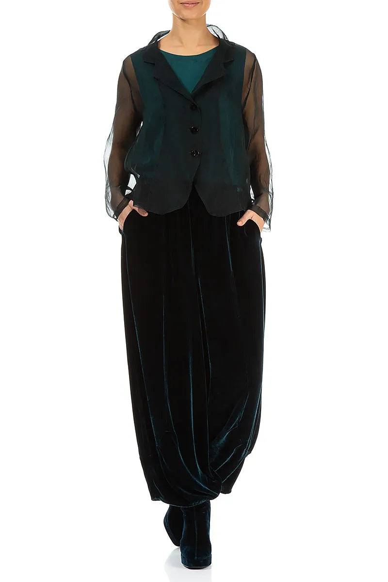 Buttoned Short Peacock Silk Chiffon Jacket 4