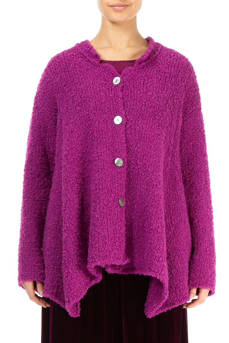 Asymmetric Buttoned Royal Fuchsia Alpaca Wool Cardigan 2