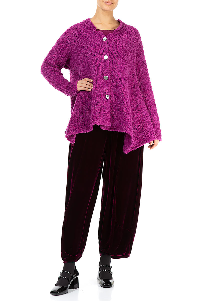 Asymmetric Buttoned Royal Fuchsia Alpaca Wool Cardigan 5
