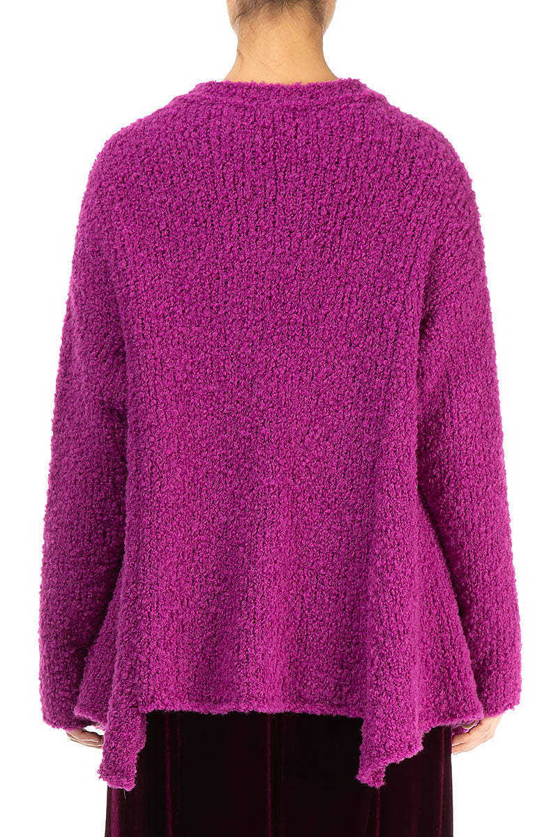 Asymmetric Buttoned Royal Fuchsia Alpaca Wool Cardigan 3