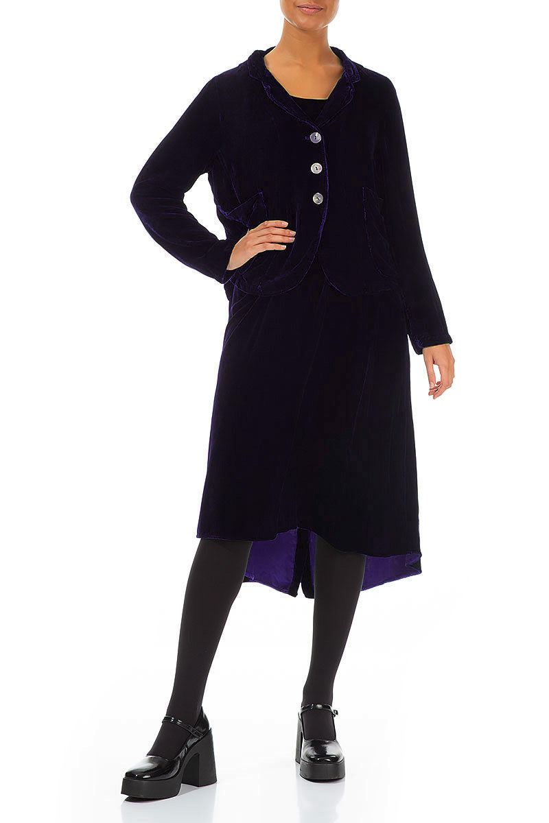 Buttoned Royal Purple Silk Velvet Jacket 4