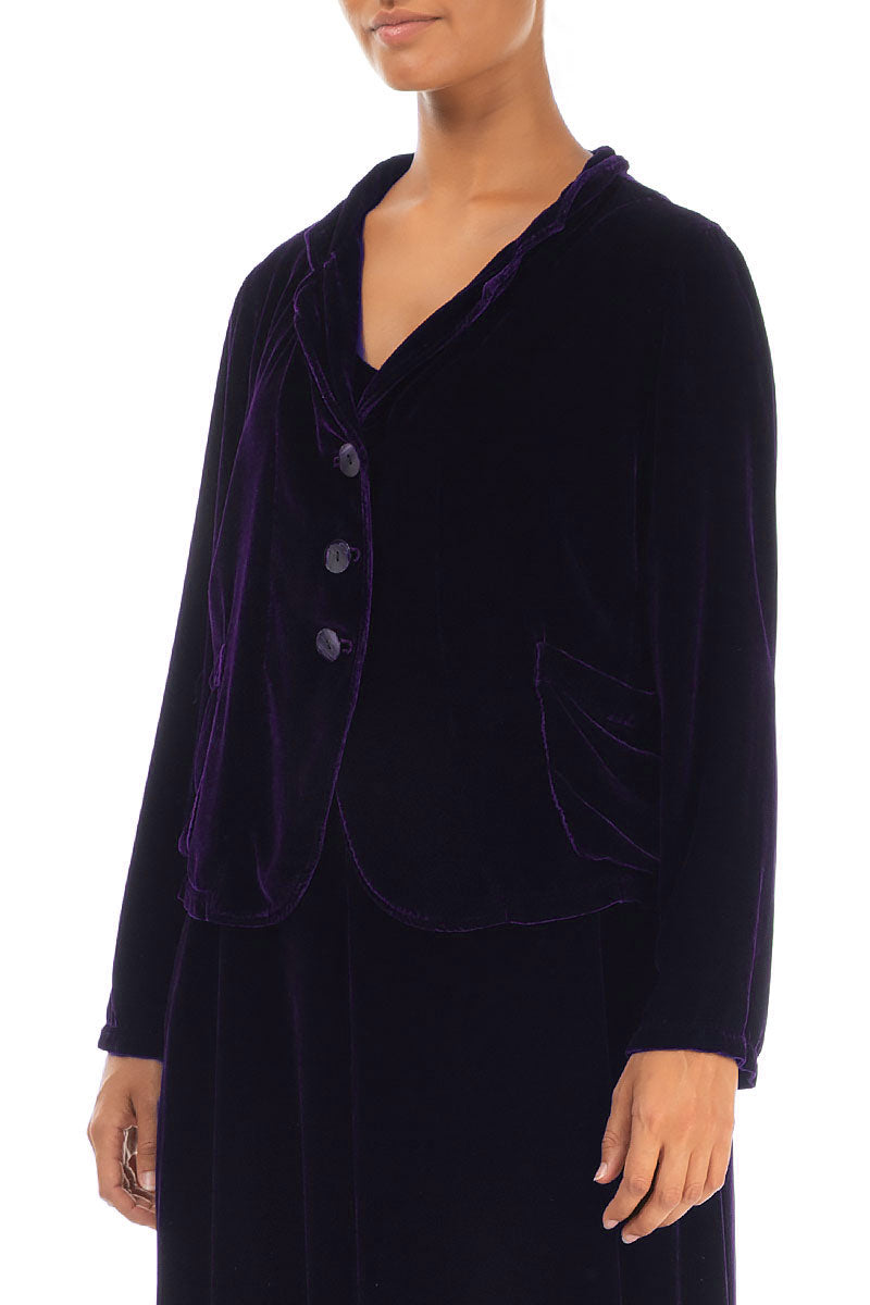 Buttoned Royal Purple Silk Velvet Jacket 3
