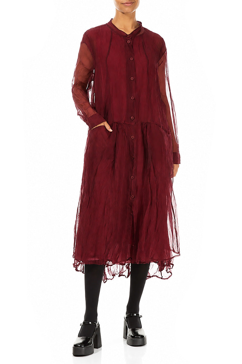 Buttoned Ruby Silk Chiffon Jacket 4
