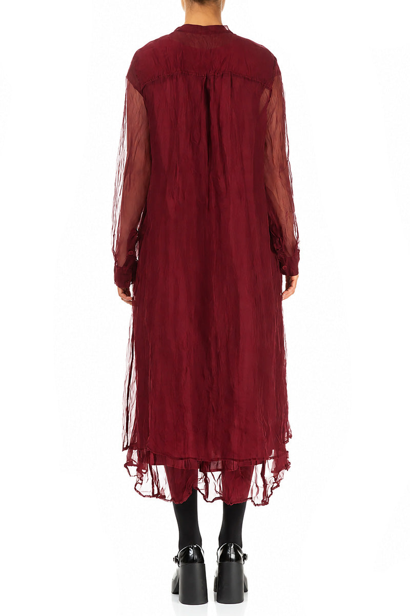 Buttoned Ruby Silk Chiffon Jacket 2