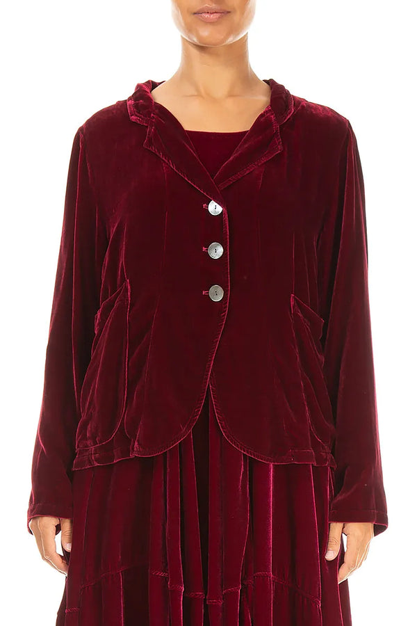 Buttoned Ruby Silk Velvet Jacket 1