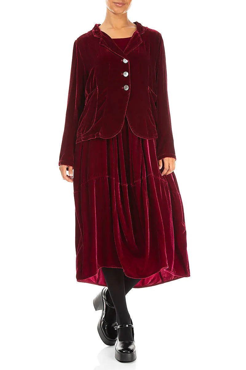 Buttoned Ruby Silk Velvet Jacket 4
