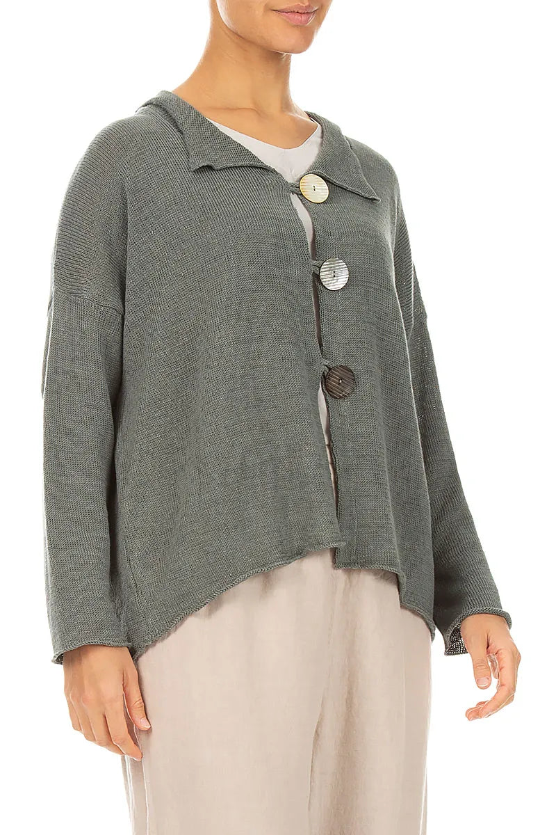 Buttoned Sage Linen Cardigan 3
