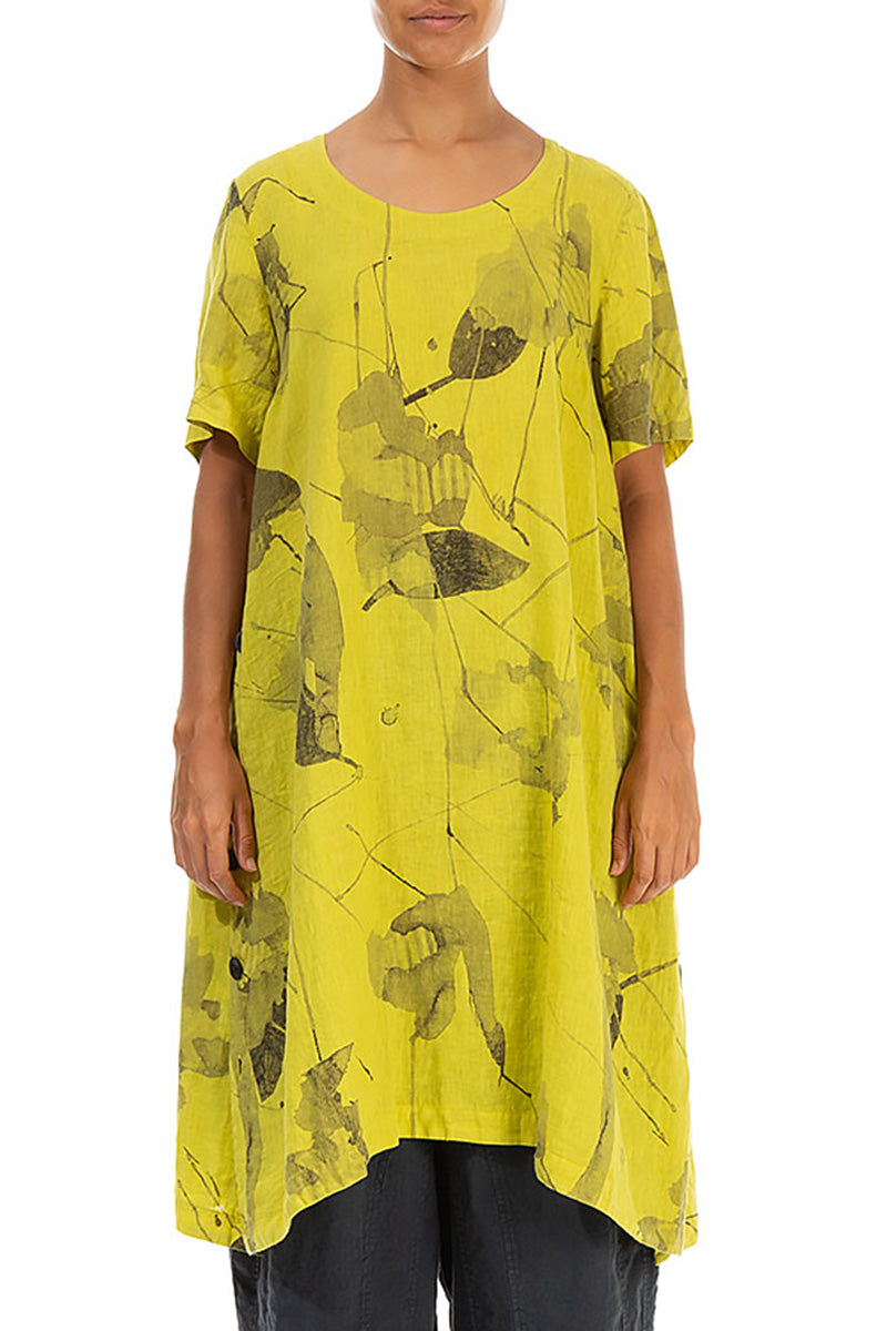 Buttoned Sides Cyber Lime Mirage Linen Tunic Dress